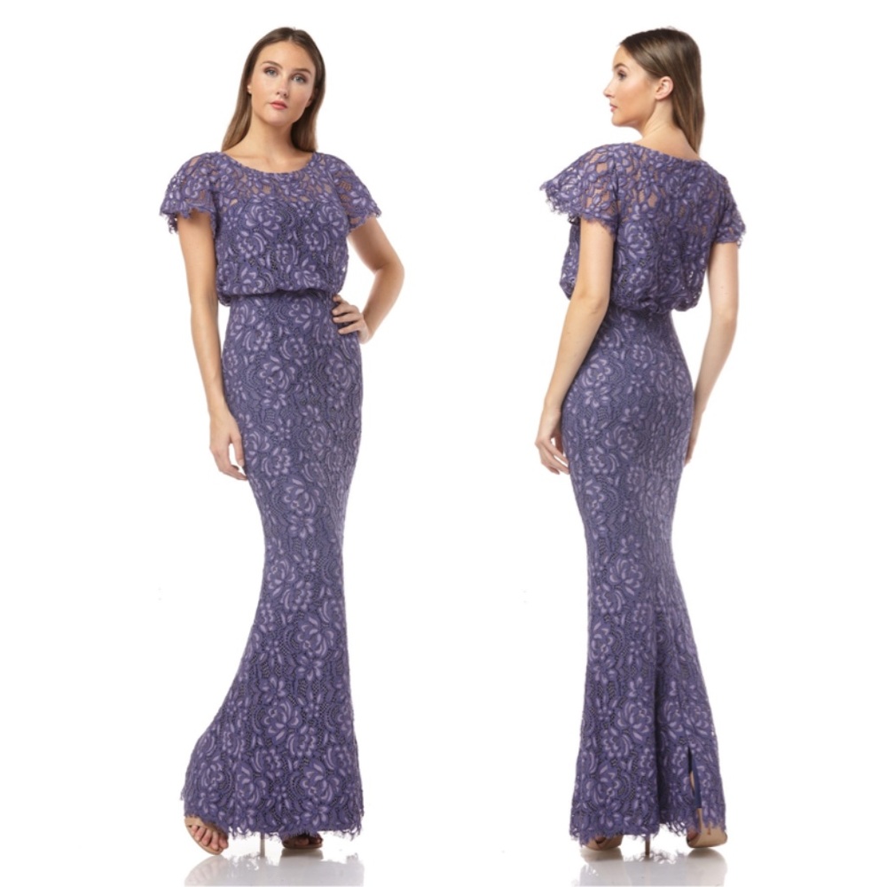 JS COLLECTIONS Short Sleeve Illusion Lace Gown - Picture 1 of 10